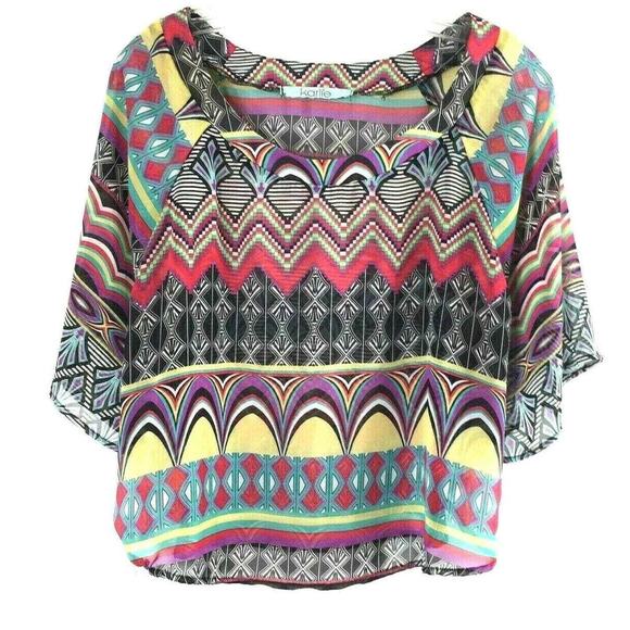 Karlie‎ Top Womens Small Sheer Batwing Sleeves Boho Crop Blouse - Picture 1 of 6